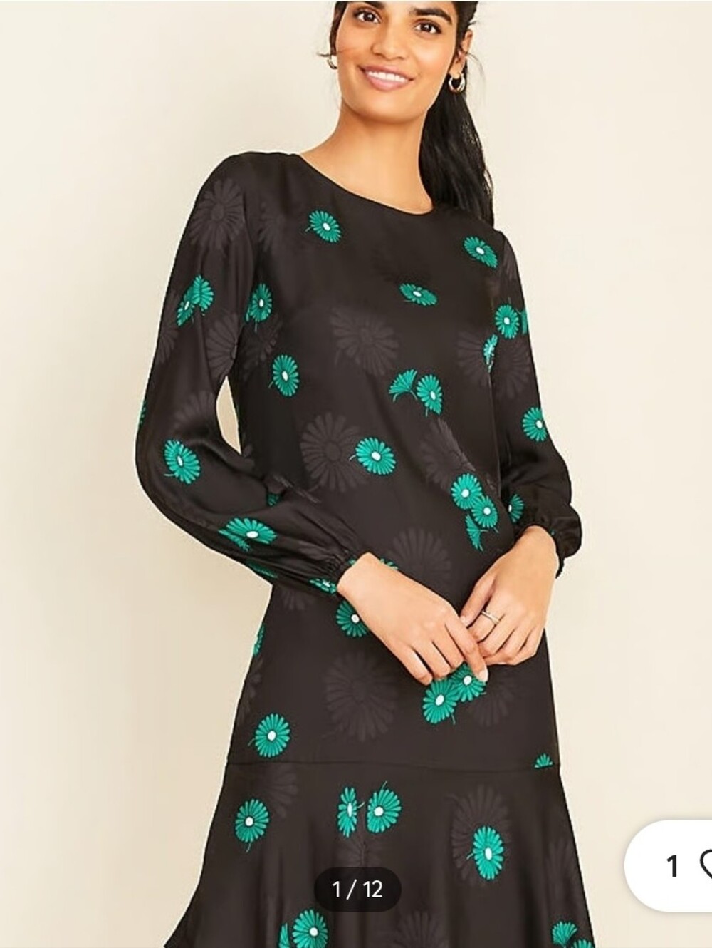 Ann Taylor Black Long-Sleeve Jacquard Flounce Shift Dress - Size 16
